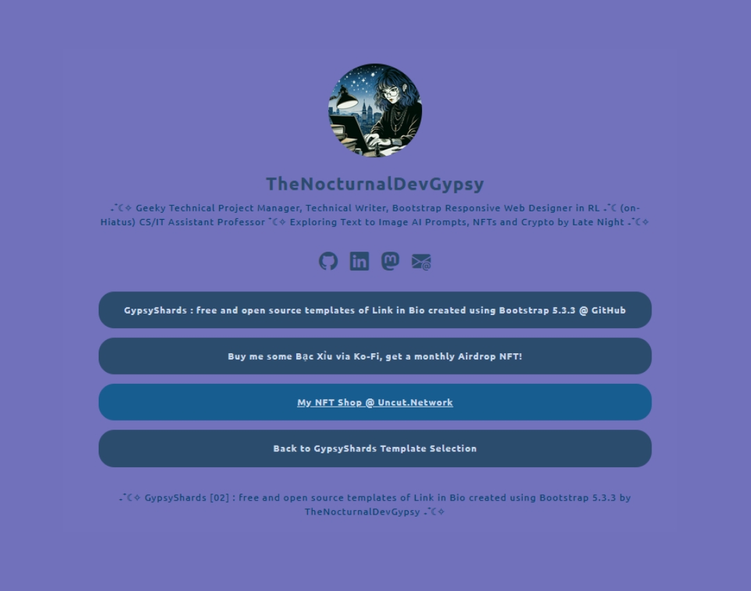 GypsyShards [001.002] Free Bootstrap 5 Themes of Link in Bio Templates by TheNocturnalDevGypsyy