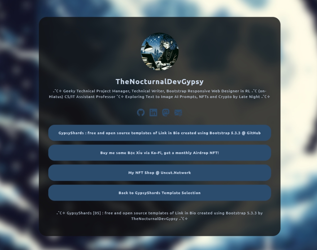 GypsyShards [001.005] Free Bootstrap 5 Themes of Link in Bio Templates by TheNocturnalDevGypsy